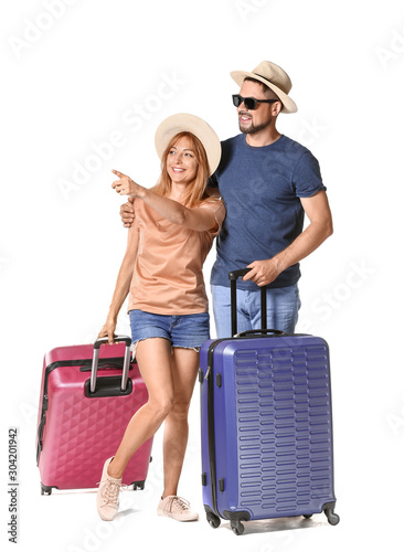 Couple with suitcases isola...