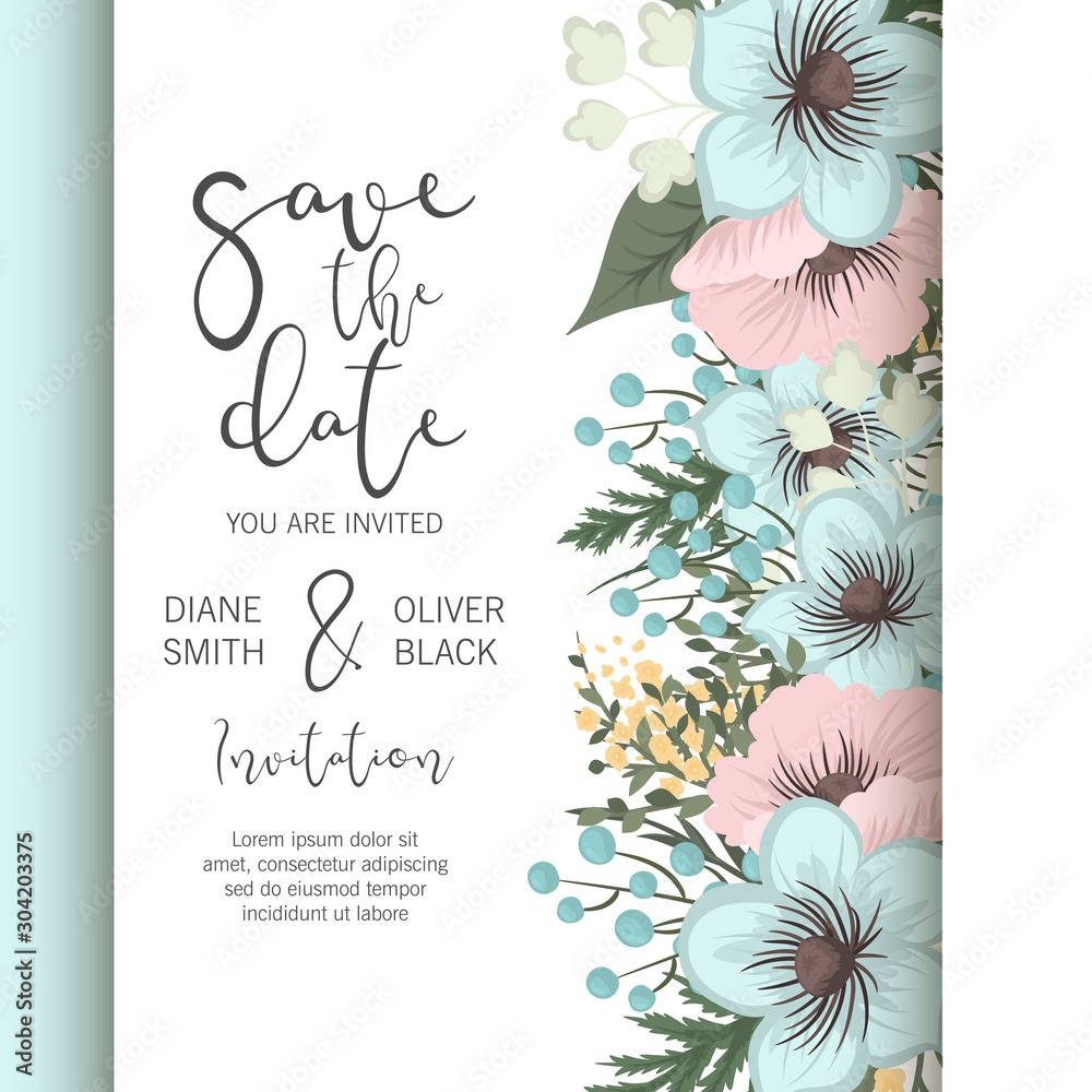 Floral wedding background - pink and mint green flower pattern Stock Vector
