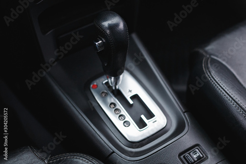 Automatic transmission car, detail of modern car interior, close up