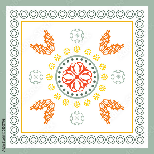 Georgian traditional ornaments. Vector Ornament With Caucasian Motifs. Persian colored carpet.Vector, Illustration.  Rich ornament for fabric design, handmade, interior decoration