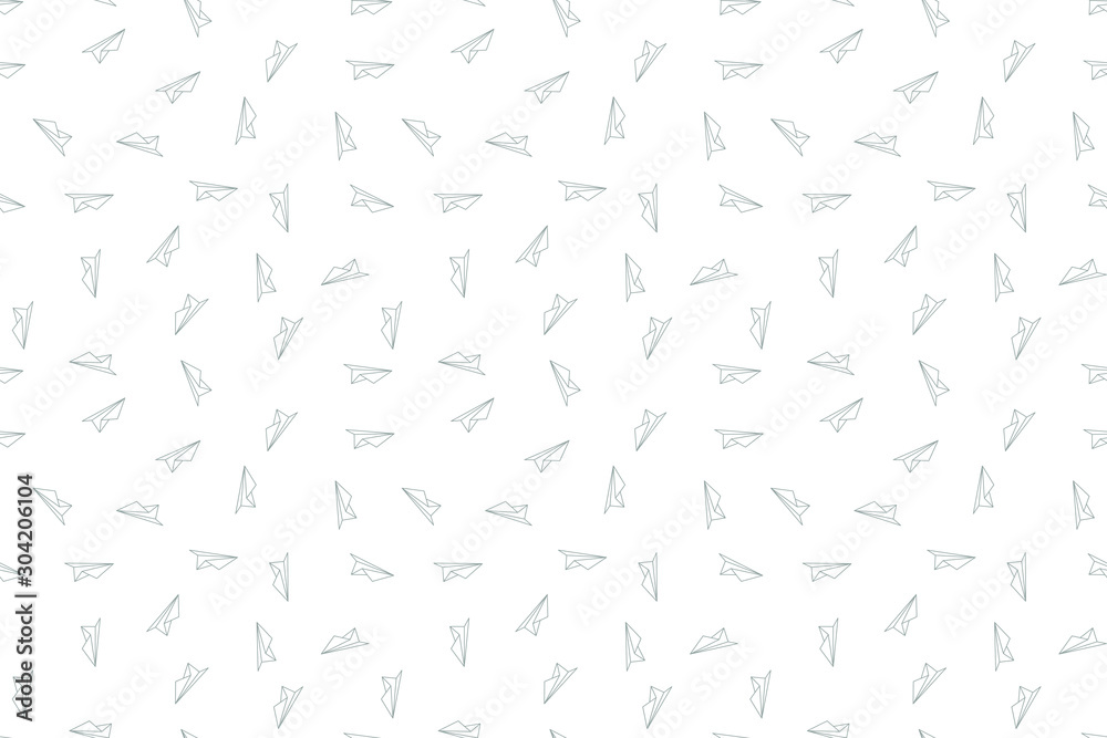 Paper plane seamless pettern. Message symbol texture. Black white print. Vector illustration