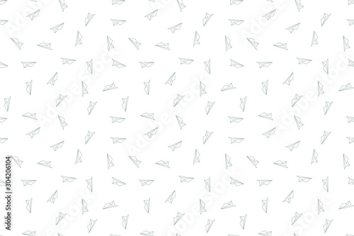 Paper plane seamless pettern. Message symbol texture. Black white print. Vector illustration