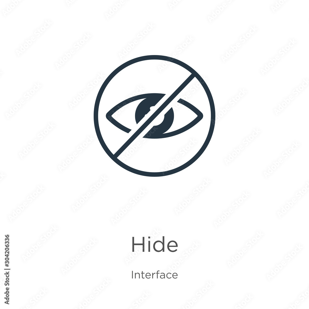 Hide icon vector. Trendy flat hide icon from interface collection isolated on white background. Vector illustration can be used for web and mobile graphic design, logo, eps10 Hide icon vector. Trendy flat hide icon from interface collection isolated on white background. Vector illustration can be used for web and mobile graphic design, logo, eps10