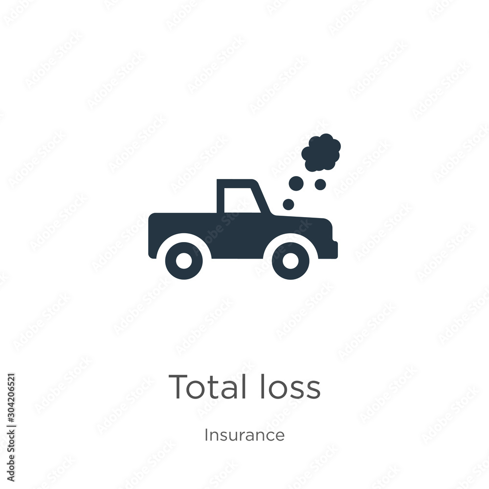 Total loss icon vector. Trendy flat total loss icon from insurance collection isolated on white background. Vector illustration can be used for web and mobile graphic design, logo, eps10 Total loss icon vector. Trendy flat total loss icon from insurance collection isolated on white background. Vector illustration can be used for web and mobile graphic design, logo, eps10