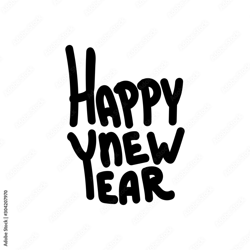 Happy New Year hand lettering calligraphy isolated on white background. Vector holiday illustration element. Happy New Year hand lettering calligraphy isolated on white background. Vector holiday illustration element.