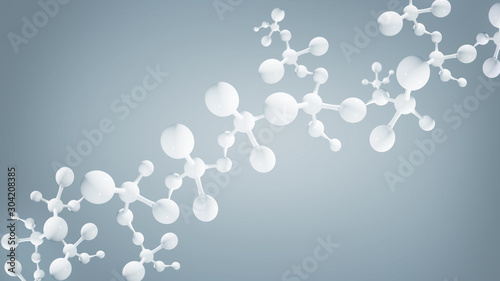 Structure of white molecules chain over blue background.