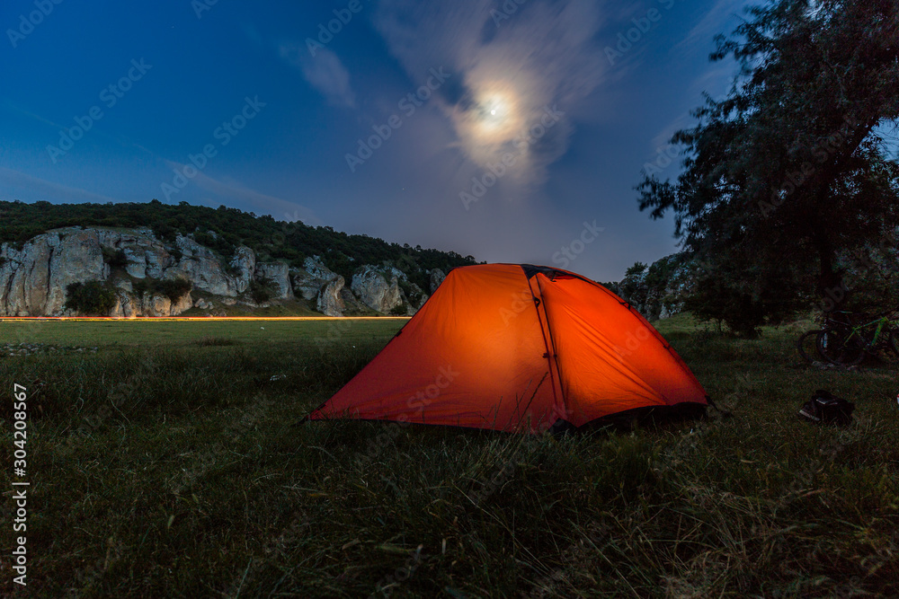 Camping in the moonlit night