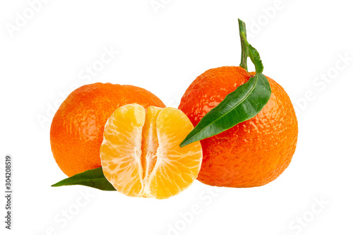 close up tangerine mandarin fruits isolated on white