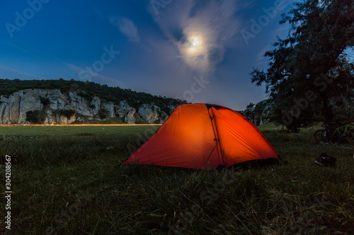 Camping in the moonlit night