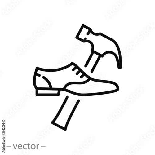 shoe repair icon, men's classic shoe service, footwear, thin line web symbol isolated on white background - editable stroke vector illustration eps10
