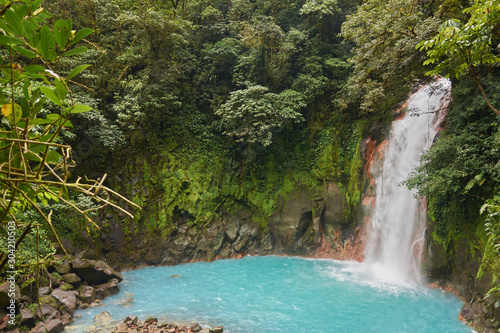 Waterfall of the Celeste River in Tenorio Volcano National Park  Costa Rica