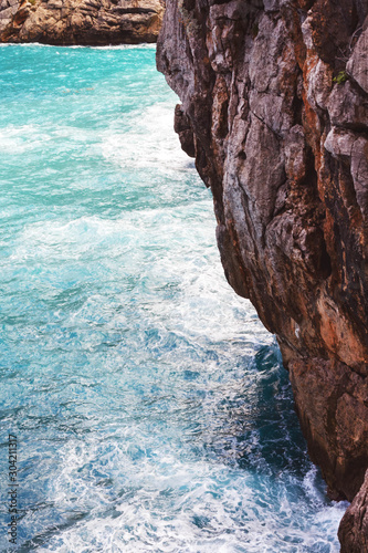 Beautiful famous bay of Sa Calobra on the island of Mallorca, Spain. Turquoise sea, rocks. Travel to the Balearic Islands. photo