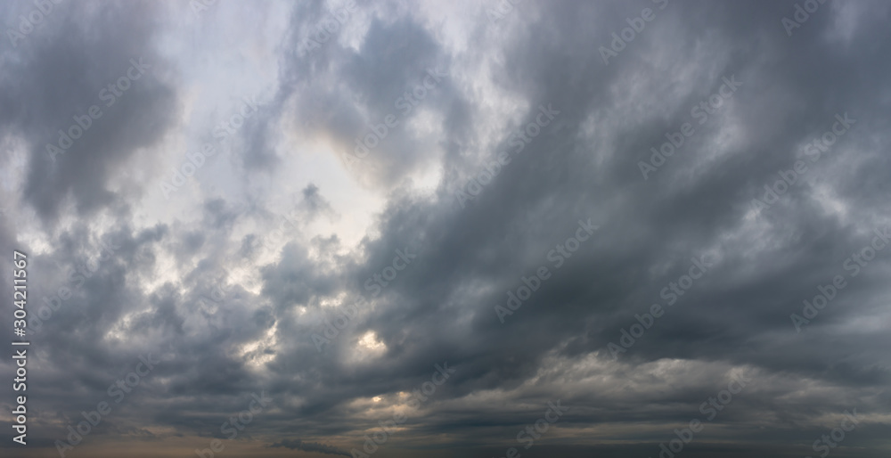 Fantastic dark thunderclouds, sky panorama