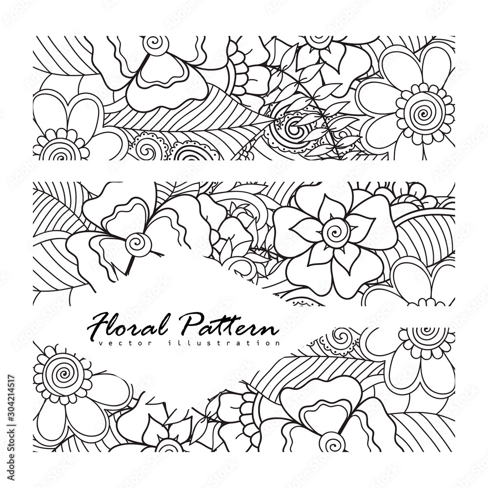 Floral border background - white and black flowers Stock Vector | Adobe