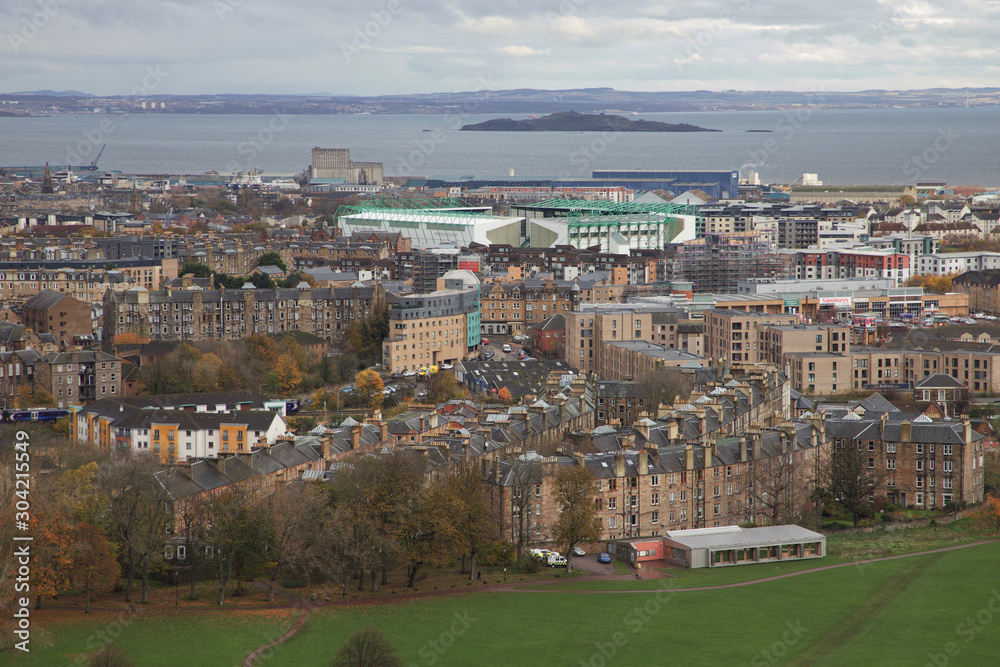 Ariel view across the Leith area of Edinburgh