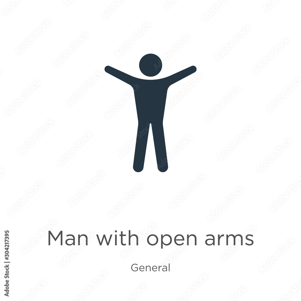 Man with open arms icon vector. Trendy flat man with open arms icon from general collection isolated on white background. Vector illustration can be used for web and mobile graphic design, logo, eps10 Man with open arms icon vector. Trendy flat man with open arms icon from general collection isolated on white background. Vector illustration can be used for web and mobile graphic design, logo, eps10