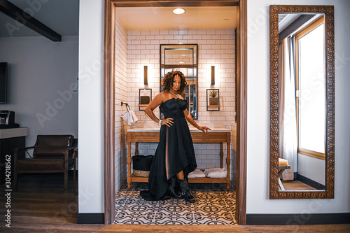 woman in black dress