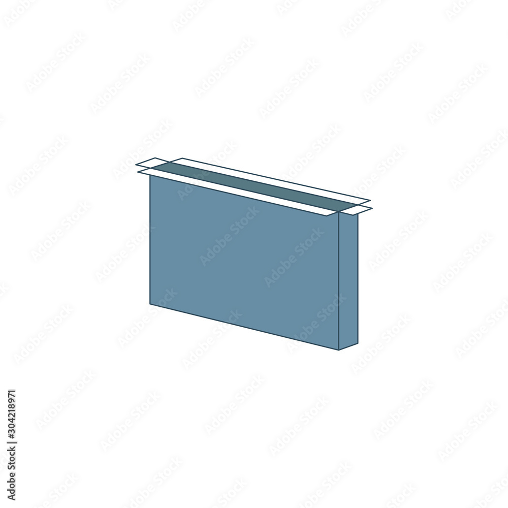 Thin TV 3d box. cardboard box with open lid. Stock Vector illustration isolated on white background. Thin TV 3d box. cardboard box with open lid. Stock Vector illustration isolated on white background.