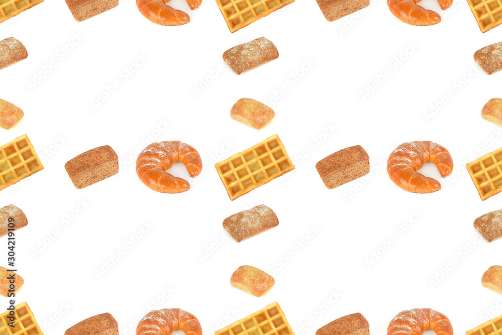 Seamless pattern bread products isolated on white background. Seamless pattern bread products isolated on white background.