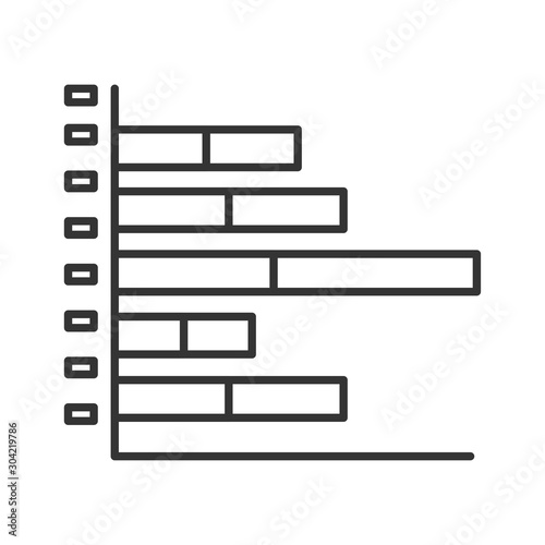 Infographic stacked bar line black icon. Record keeping concept. Visual comparison of data. Sign for web page, mobile app, button, logo. Vector isolated element. Editable stroke.