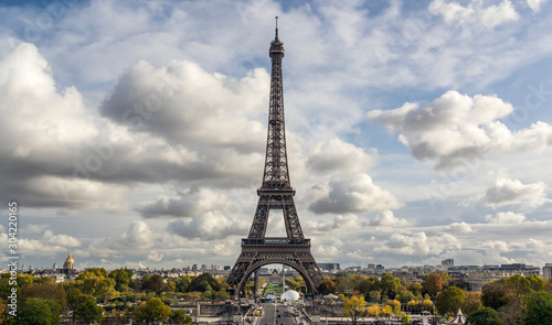 Eiffel Tower on a cloudy autumn day