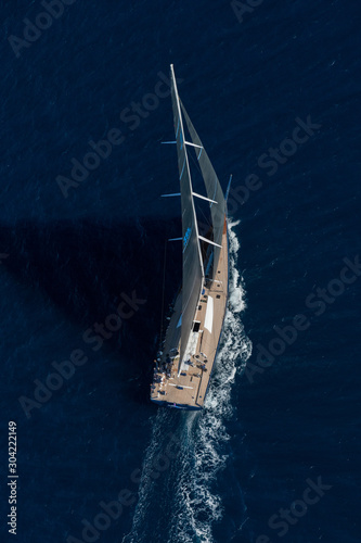 French Riviera - modern sail race straight above aerial from back view in St -Tropez