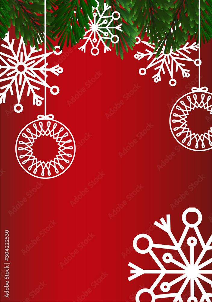 Vertical Christmas red background vector with ornaments.