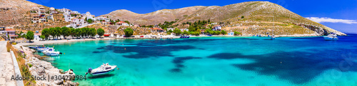 Amazing Greece - Kalymnos island, charming Vlichadia village and beautiful beach with crystal sea.