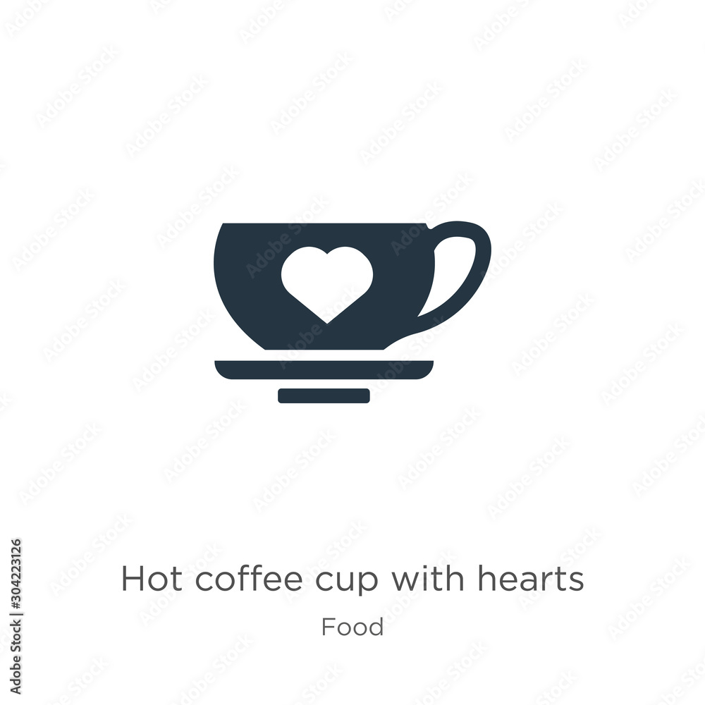 Hot coffee cup with hearts icon vector. Trendy flat hot coffee cup with hearts icon from food collection isolated on white background. Vector illustration can be used for web and mobile graphic Hot coffee cup with hearts icon vector. Trendy flat hot coffee cup with hearts icon from food collection isolated on white background. Vector illustration can be used for web and mobile graphic