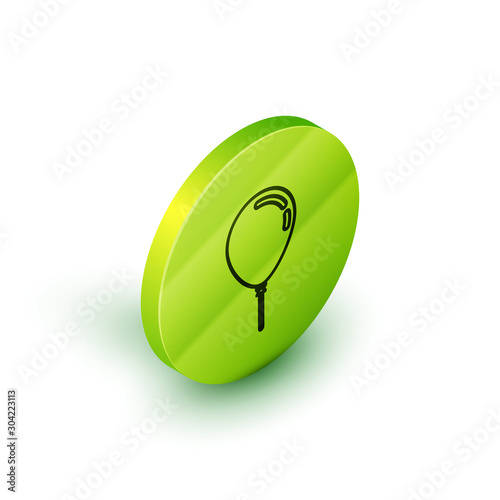 Isometric line Balloon with ribbon icon isolated on white background. Green circle button. Vector Illustration