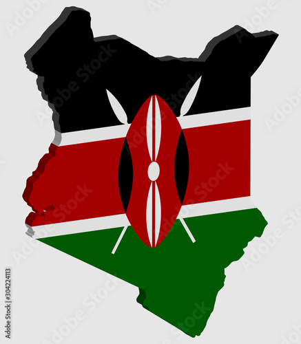 3D Map Kenya Flag Vector illustration Eps 10