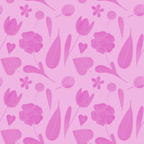 seamless pattern with cute watercolor illustration of stylized flowers.