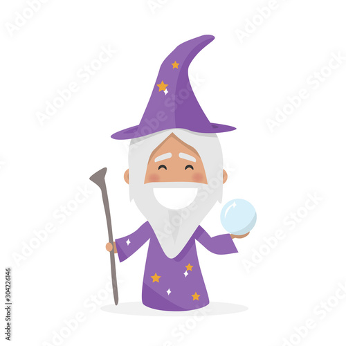 Isolated boy dressed as a wizard. Vector illustration