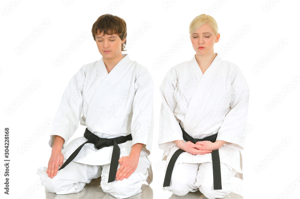 Obraz premium Young karate talented charming girl and young guy