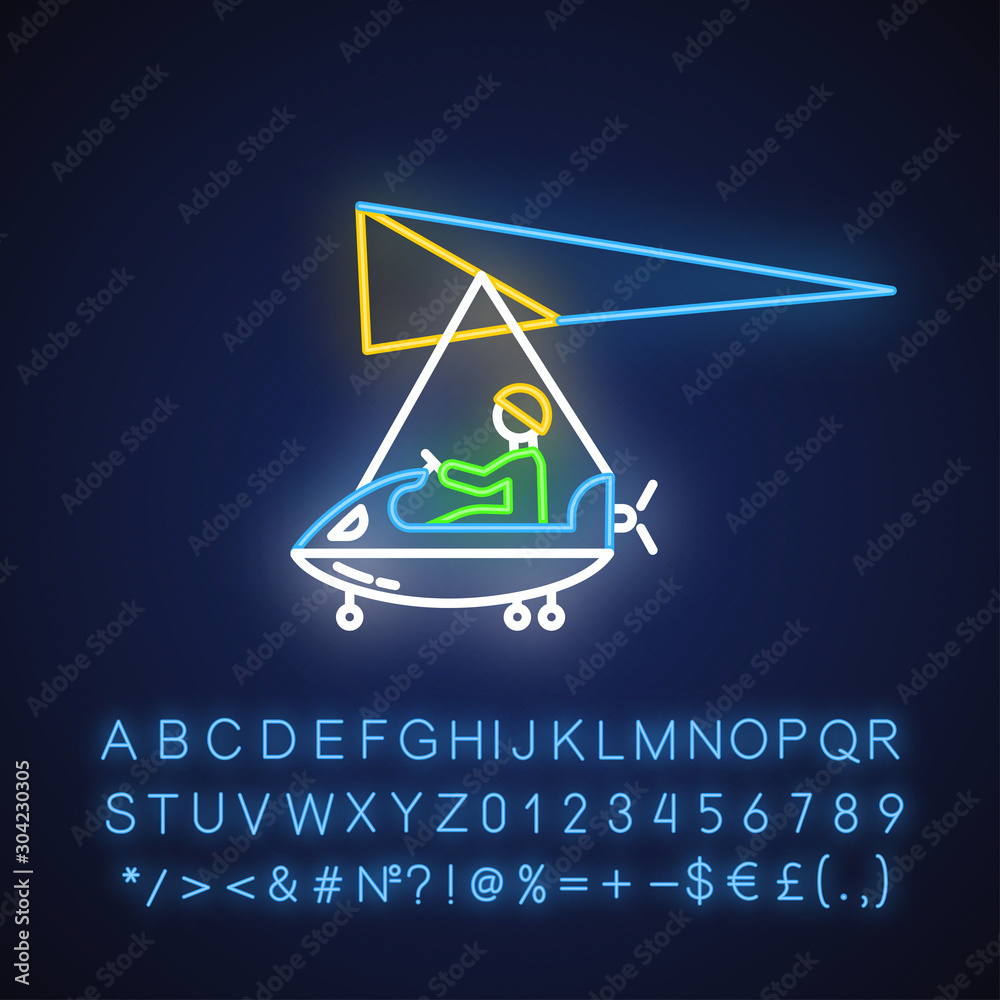Fotografie Ultralight aviation neon light icon