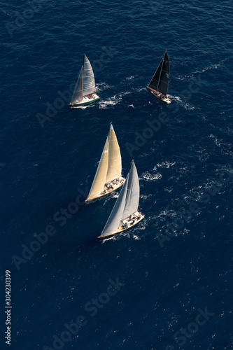 French Riviera - modern sail race with four boat above aerial view in St -Tropez © Marc Pelissier