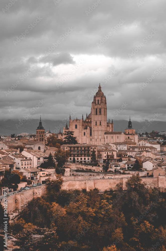 Urban view of Segovia's Cathedral from the top of Alcazar tower