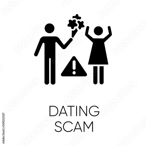 Dating scam glyph icon. Online romance fraud. Fake dating service. False romantic intentions, promises. Money request. Confidence trick. Silhouette symbol. Negative space. Vector isolated illustration