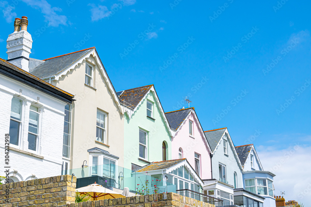 Row of colorful English seaside houses in Fowey, Cornwall, UK