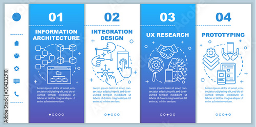 Information architecture onboarding mobile web pages vector template. Responsive smartphone website interface idea with linear illustrations. Webpage walkthrough step screens. Color concept