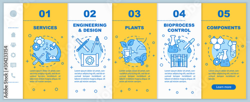 Bioengineering onboarding mobile web pages vector template. Services and plants. Responsive smartphone website interface idea with linear illustrations. Webpage walkthrough step screens. Color concept