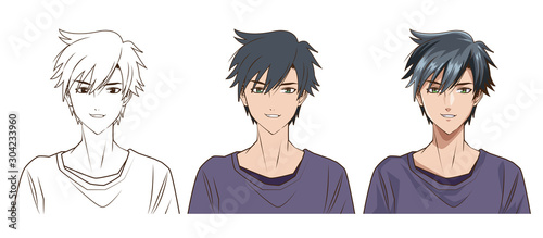 drawing process of young man anime style character