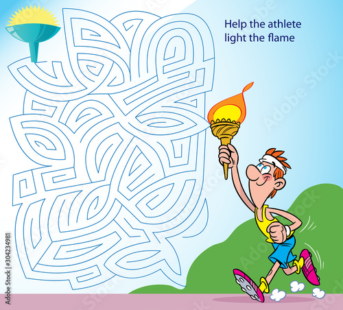 A puzzle in which you need to help an athlete walk through the maze to the flame