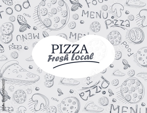 Background of pizza sketch. Freehand drawn. Eps 10.