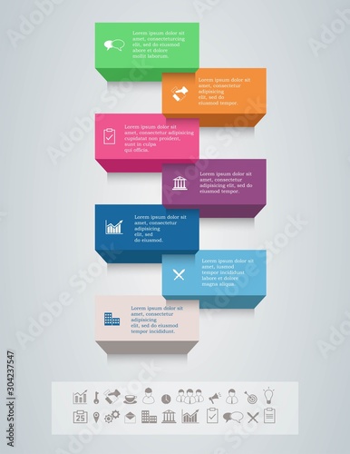 Seven Options Plan Slide Template. Business concept with options. For content, diagram, steps, parts, illustration. Vector eps 10.