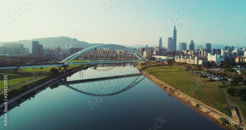 Wallpaper Mural Aerial shot of central Taipei city with Rainbow bridge and Keelung river at dawn, Taiwan Torontodigital.ca