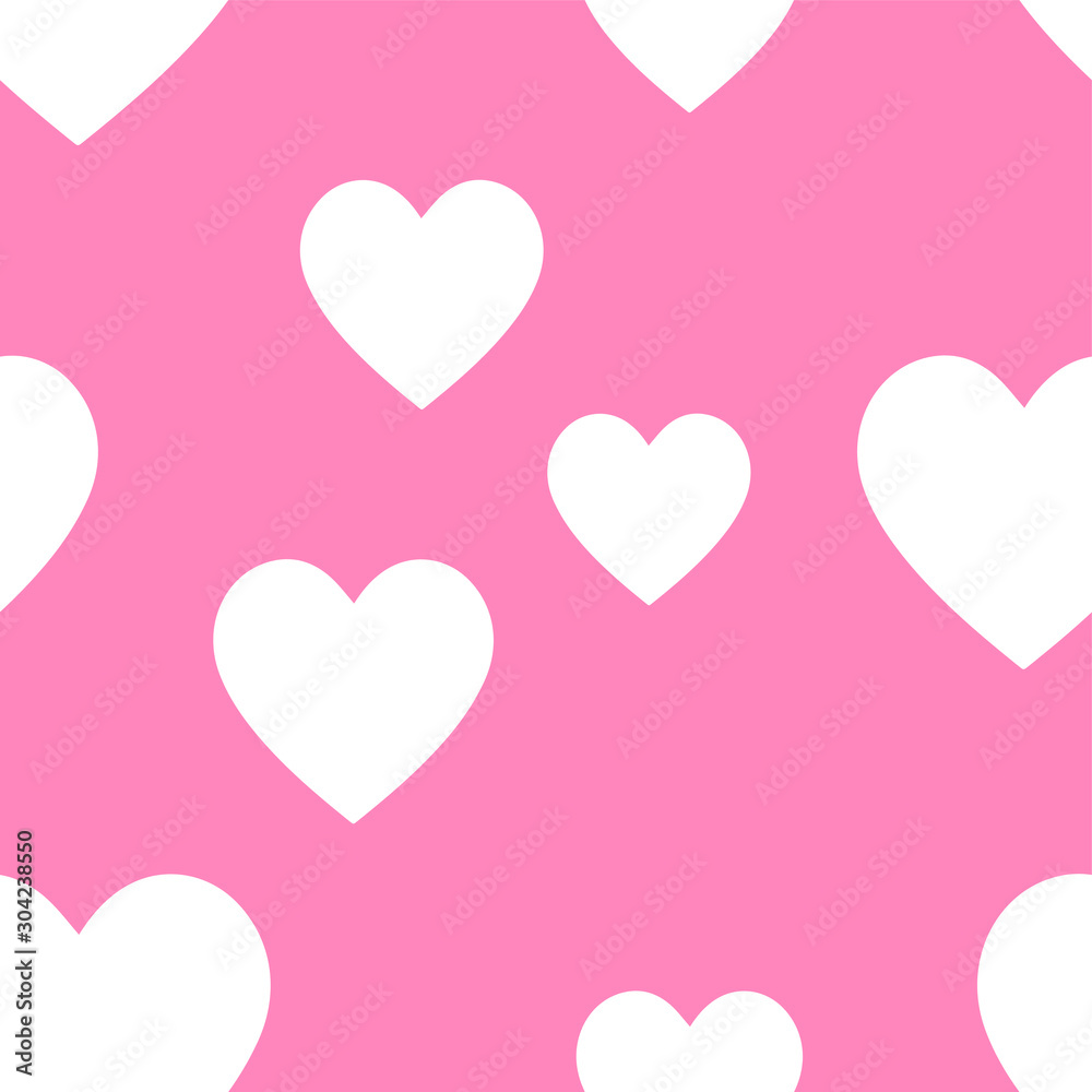 White heart design element seamless pattern. Pink background textile texture.