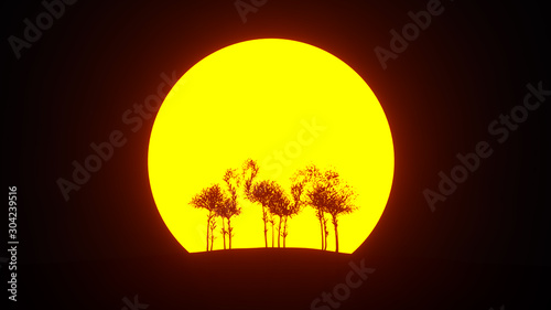 Silhouette of growing tree in a shape of a flamingo. Eco Concept. 3D rendering.