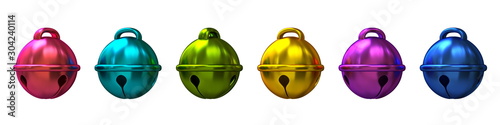 Set of colorful Christmas sleigh bells 3D
