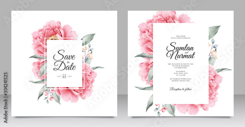 Wedding invitation design with beautiful peony aquarel